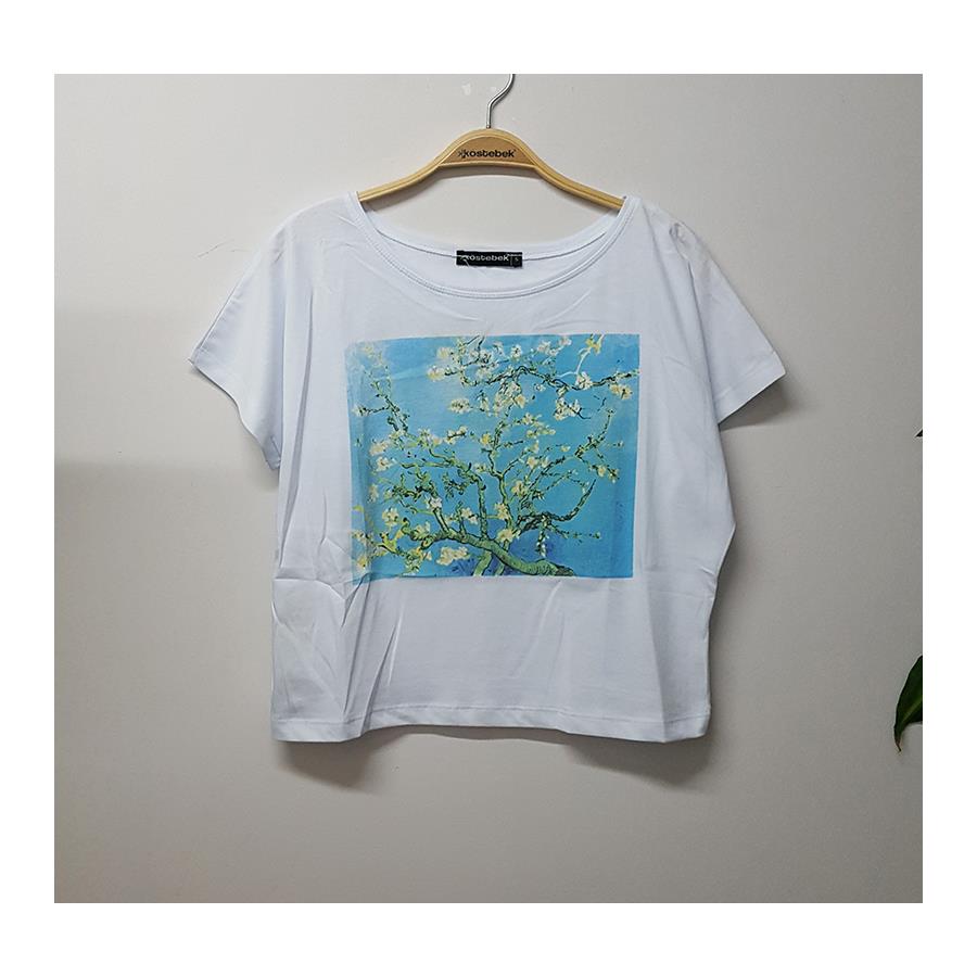 Art - Vincent Van Gogh - Çiçek Açan Badem Ağacı Kadın Yarım T-Shirt