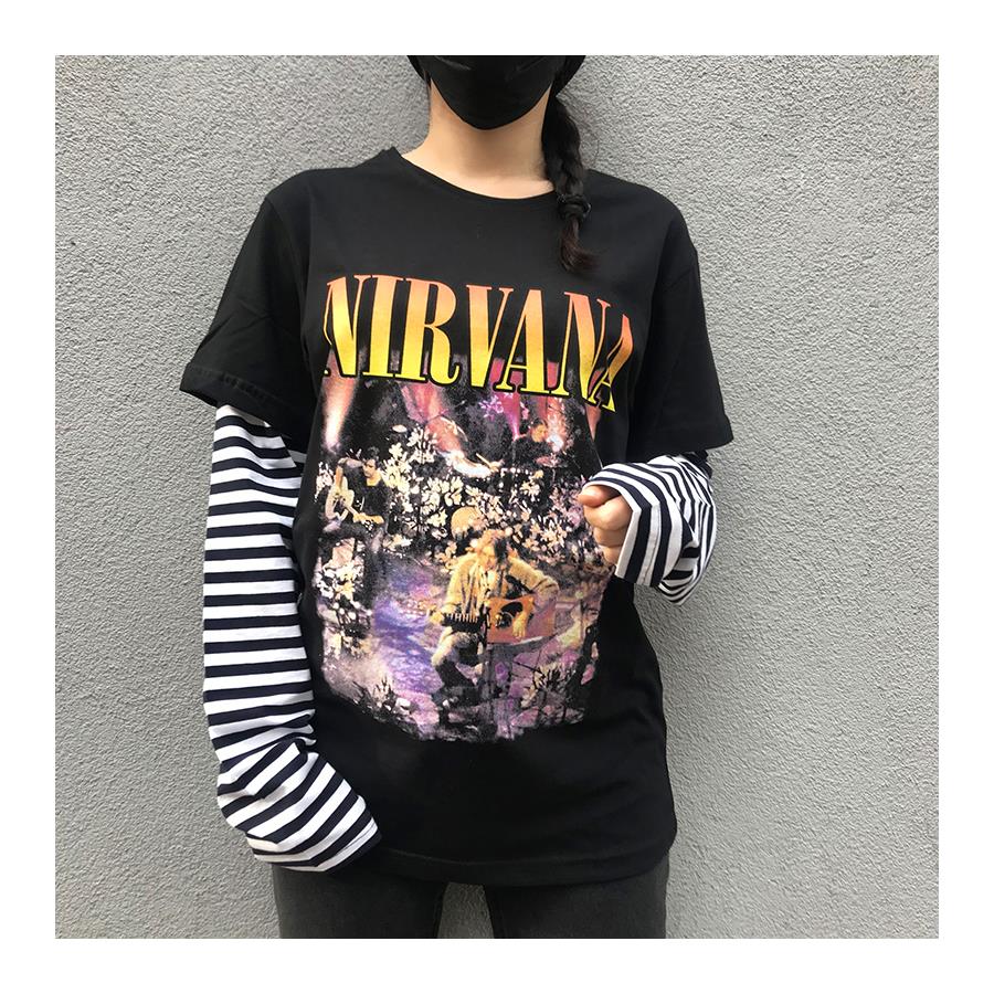 Nirvana - ( Kurt Cobain ) Mtv Unplugged Unisex Çizgili Kollu T-Shirt