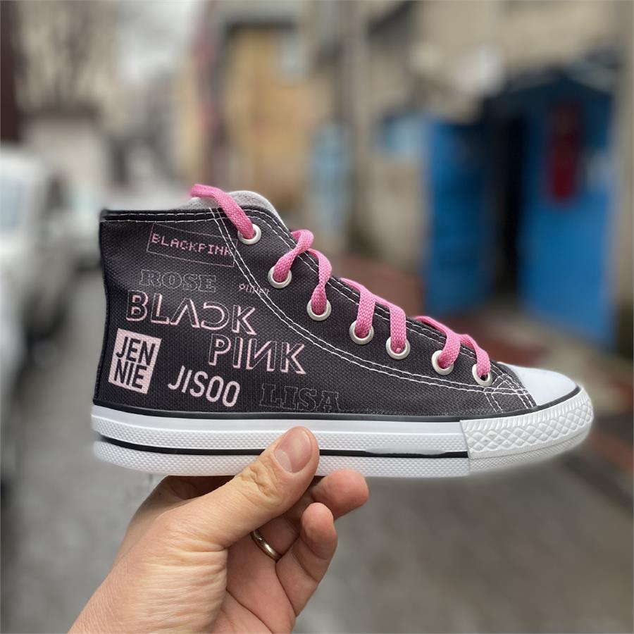K-Pop Black Pink Kolaj Uzun Kanvas Ayakkabı