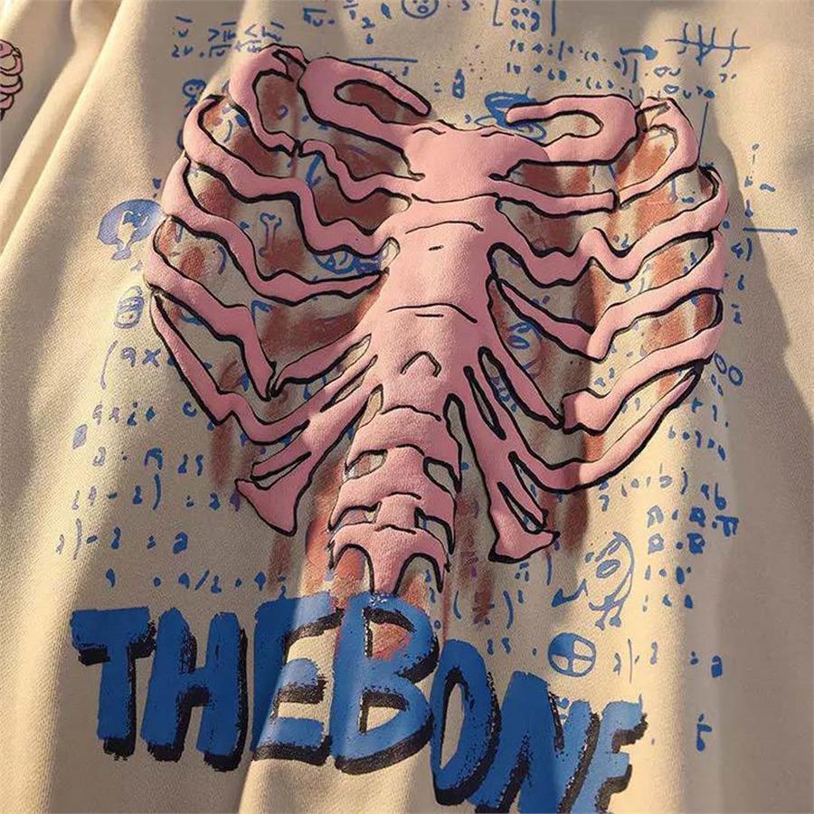 Bej The Bone Skeleton Heart Kalın Kumaş (Unisex) Kapüşonlu Sweatshirt