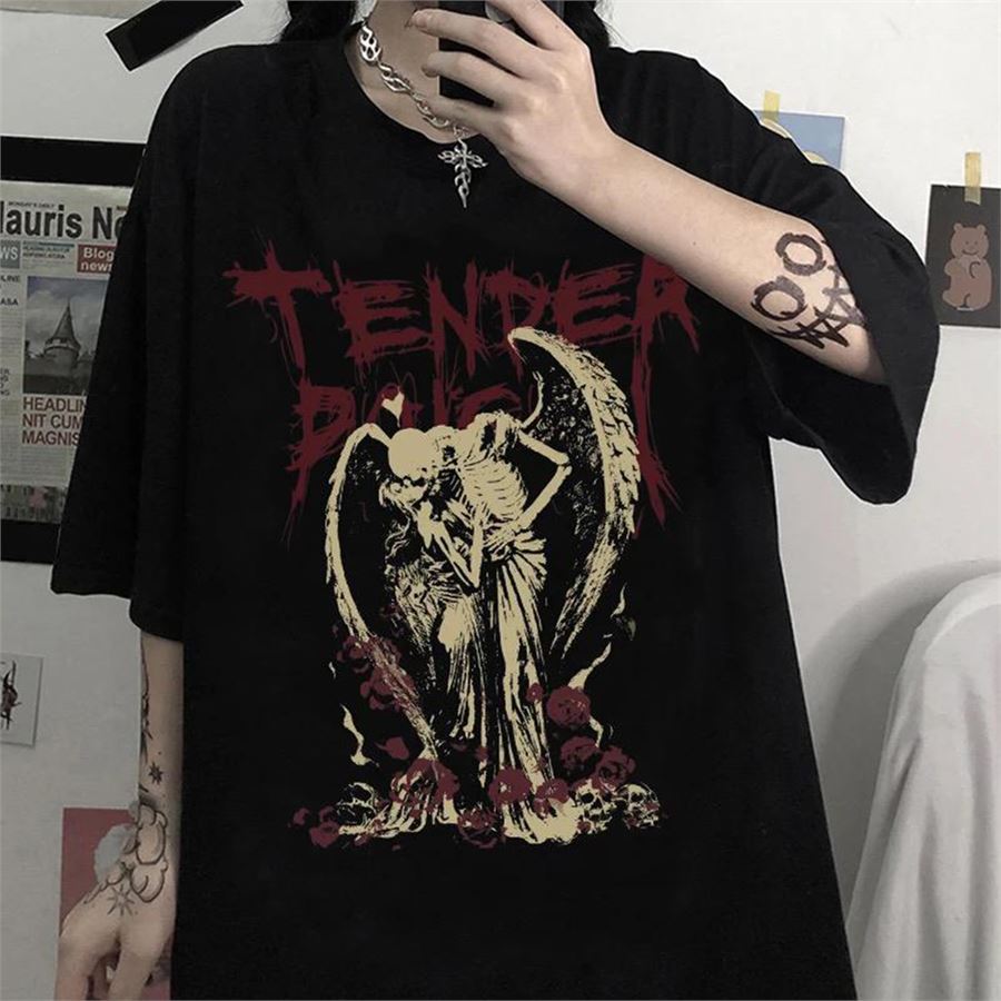 Siyah Tender Skeleton Angel Couple (Unisex) T-Shirt