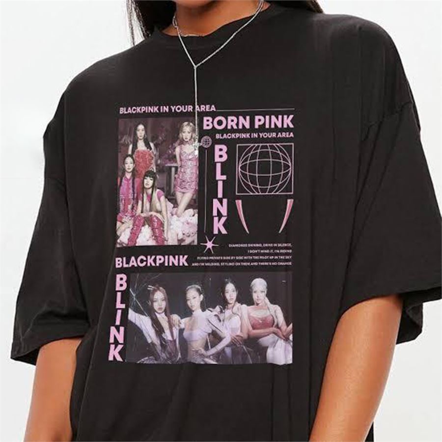 Siyah K-Pop Black Pink - Born Pink In Your Area (Unisex) T-Shirt