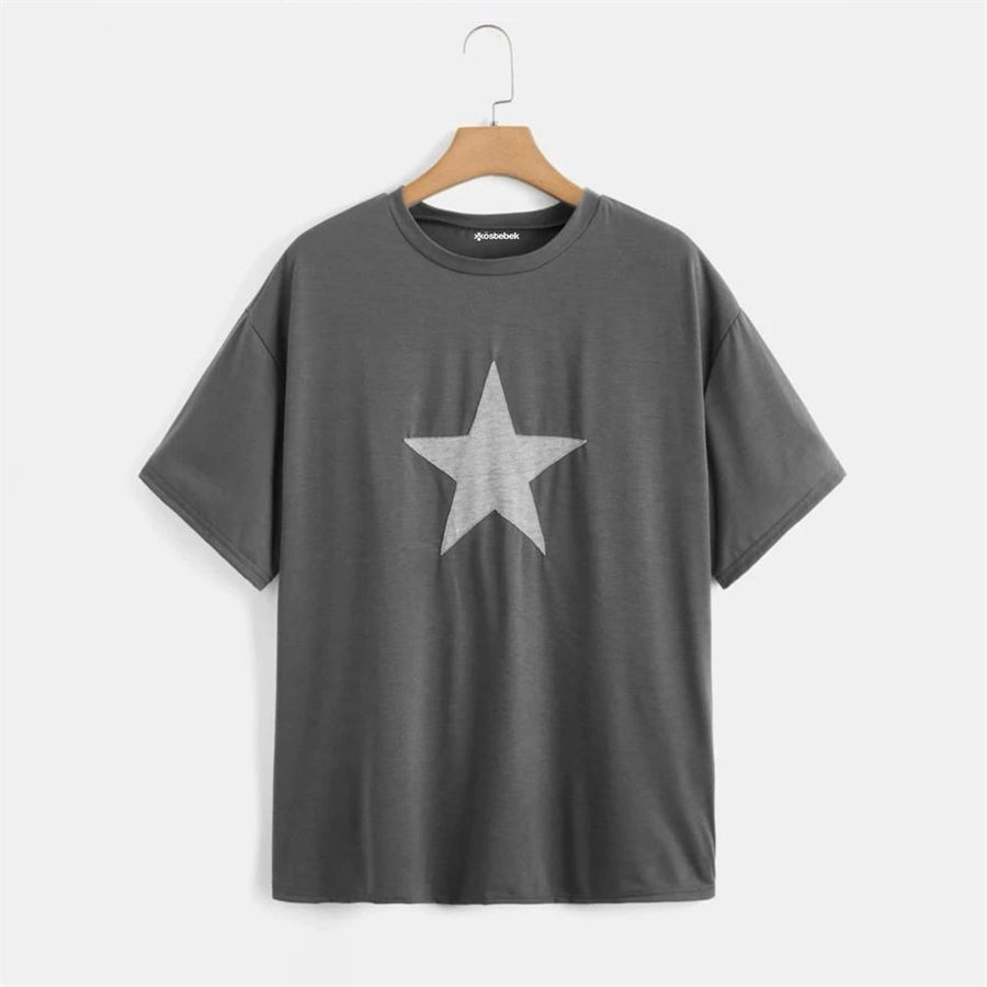 Gri Yıldız Baskılı (Unisex) T-Shirt