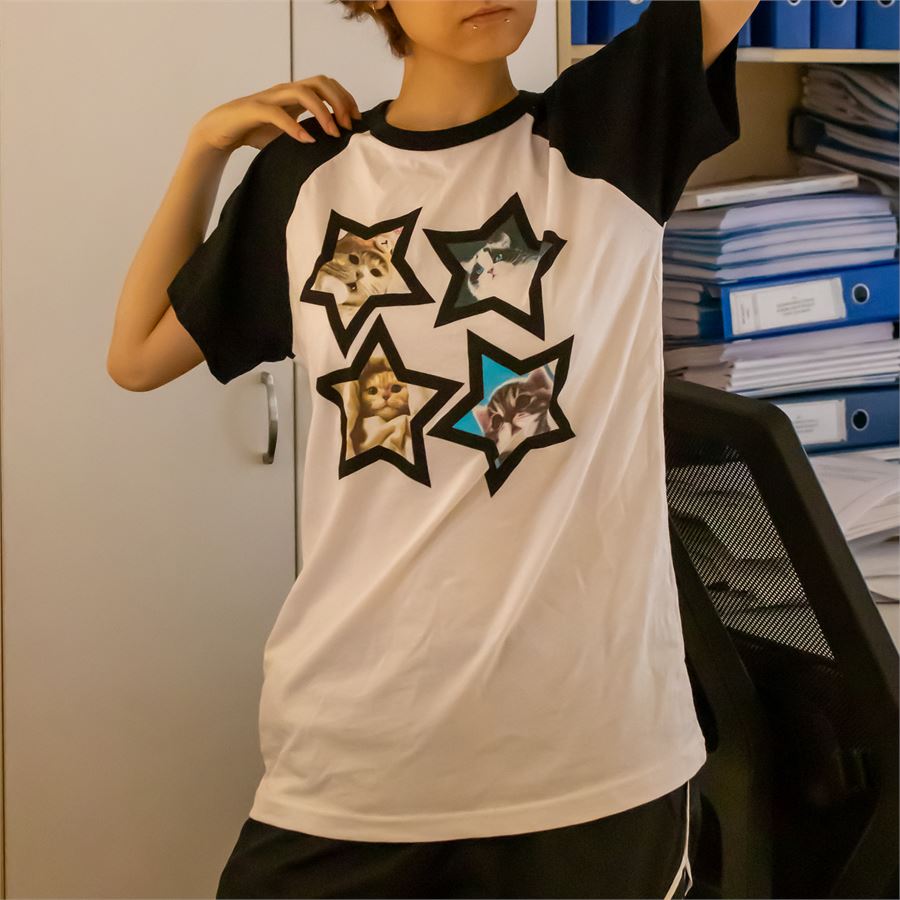 Siyah Kollu Beyaz Raglan All Star Cats (Unisex) T-Shirt