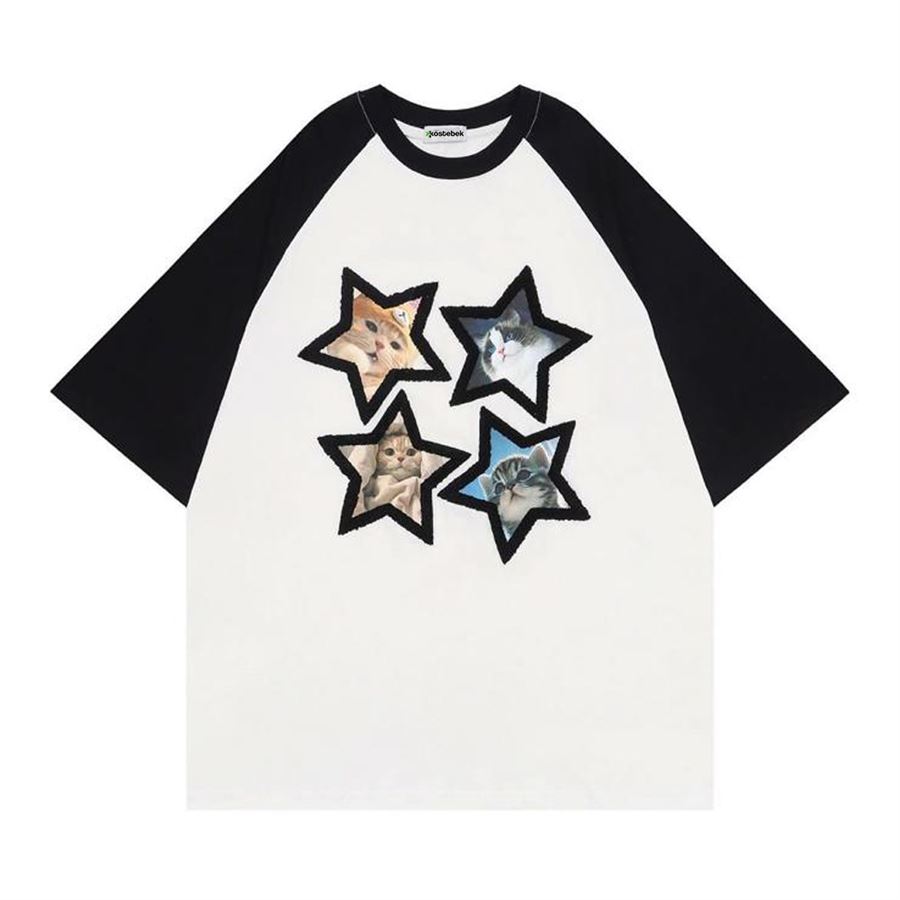 Siyah Kollu Beyaz Raglan All Star Cats (Unisex) T-Shirt