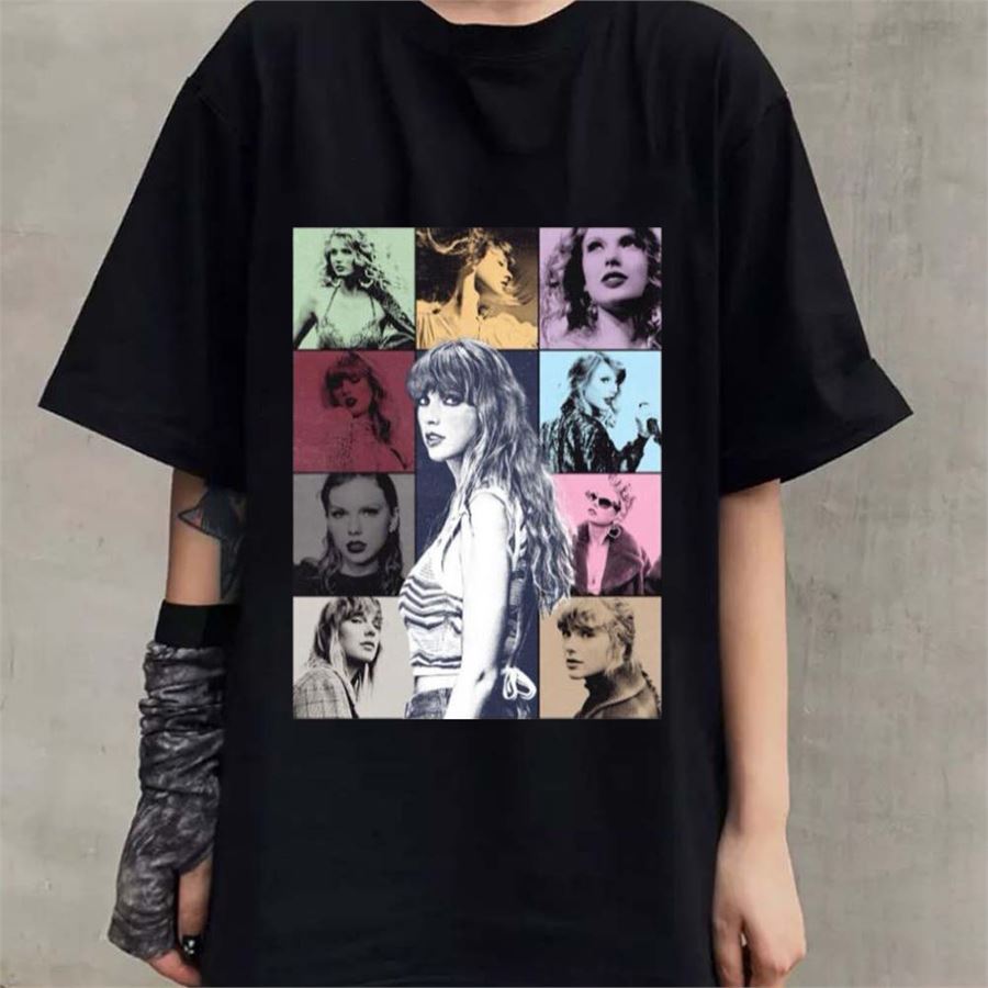Siyah Taylor Swift - Timeline Kolaj (Unisex) T-Shirt