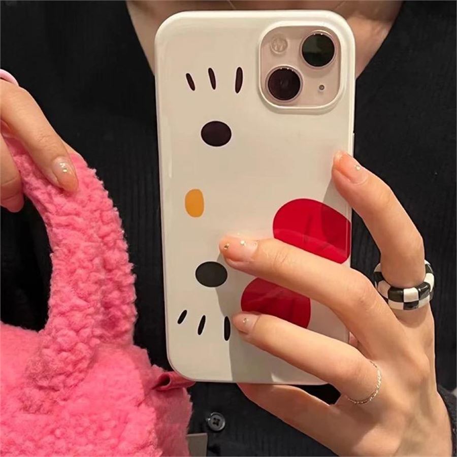 Beyaz Hello Kitty Yatay Face İphone Telefon Kılıfları