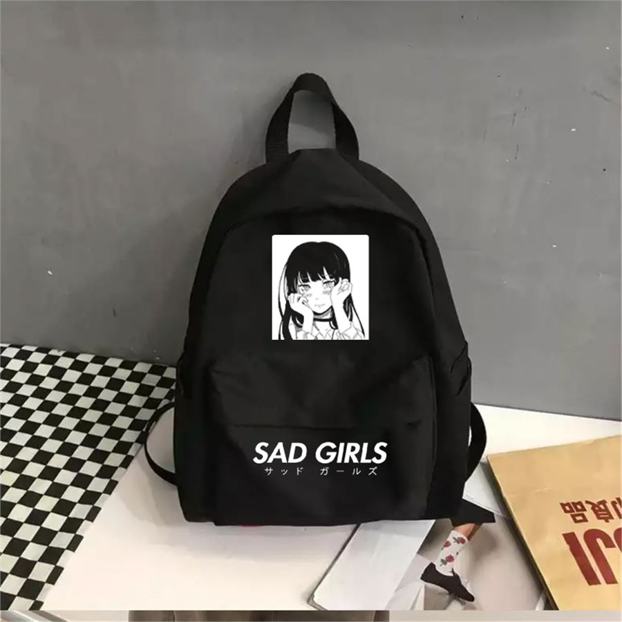 Suluklu Siyah Anime Japanese Sad Girls Okul Sırt Çantası