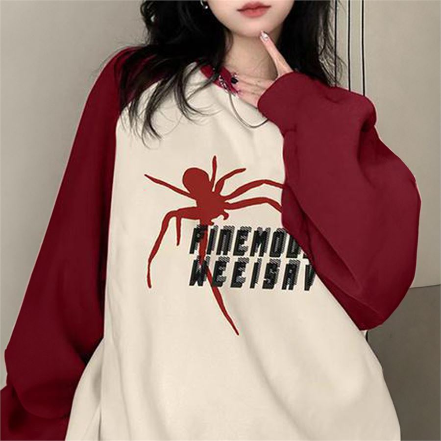 Kırmızı Raglan Kollu Spider Finemous Weeisav Beyaz (Unisex) Uzun Kollu
