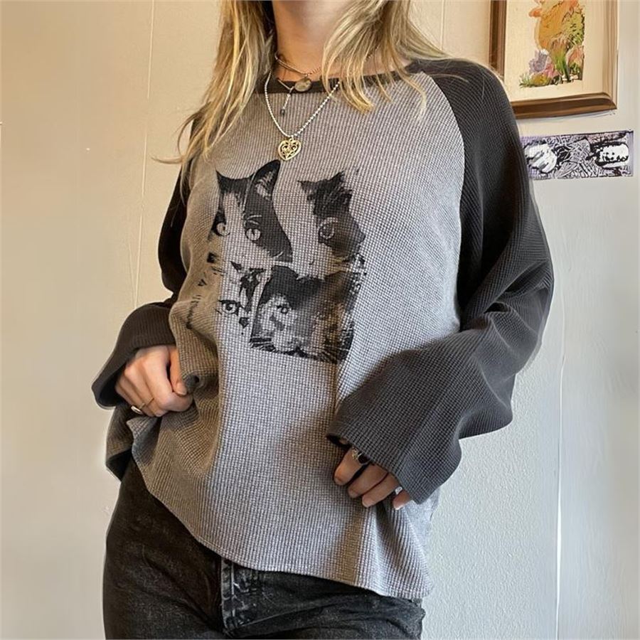 Gri Raglan Cat Uzun Kollu Sweatshirt