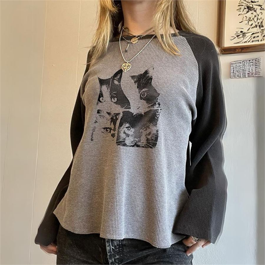 Gri Raglan Cat Uzun Kollu Sweatshirt