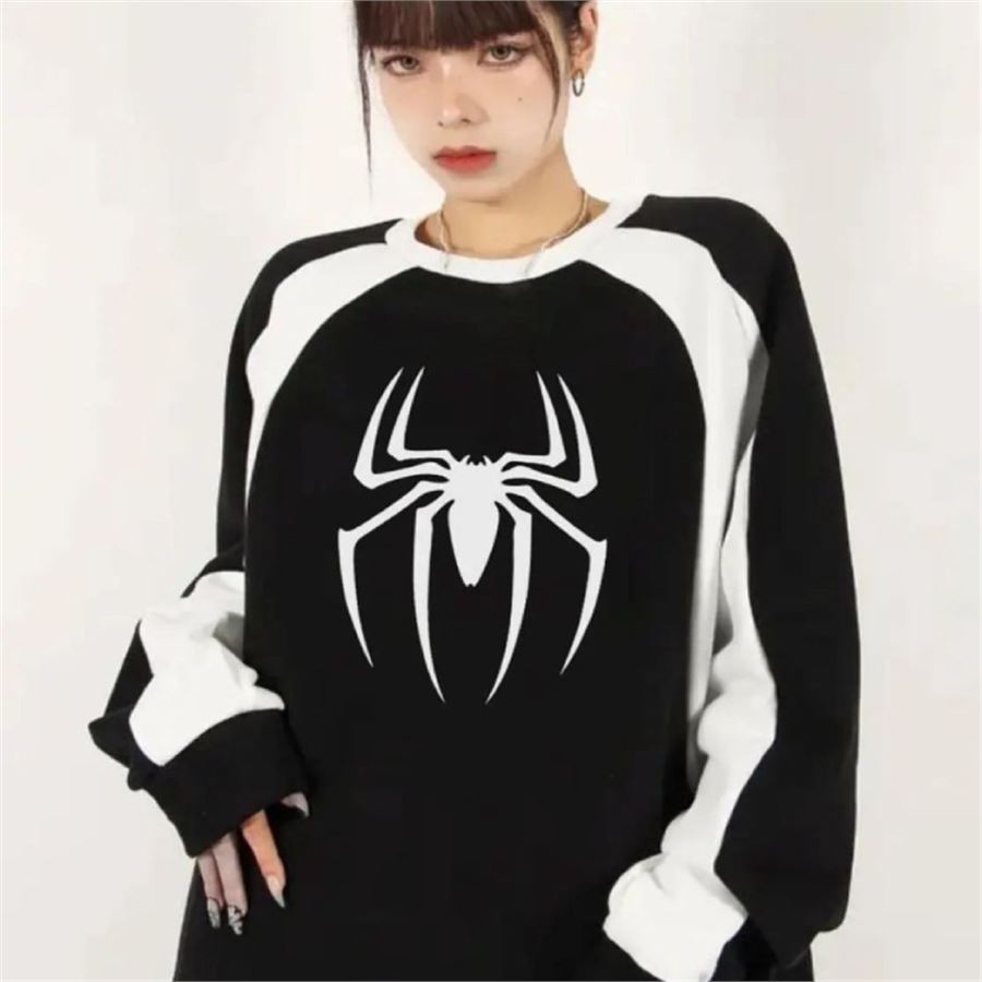 Siyah Raglan Beyaz Şeritli Spider Uzun Kollu Sweatshirt
