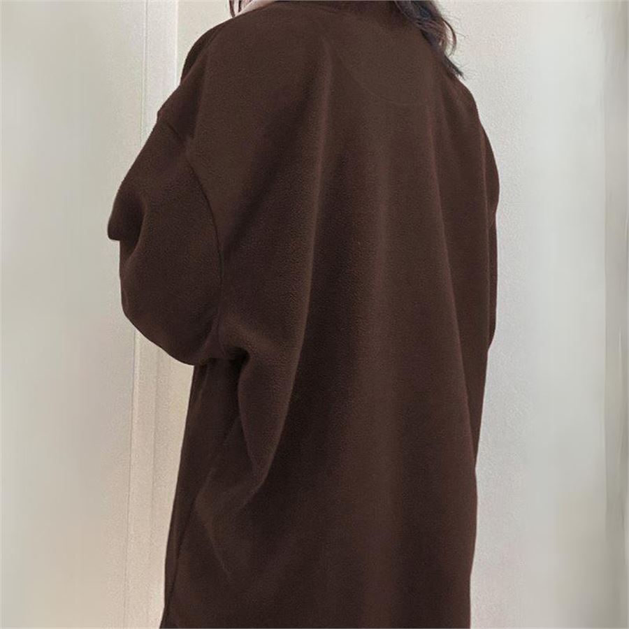Kahverengi Şeritli Fermuar Detaylı Uzun Kollu Sweatshirt