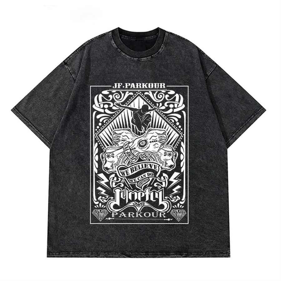 We Believe Parkour Unisex Yıkamalı Kumaş T-shirt 