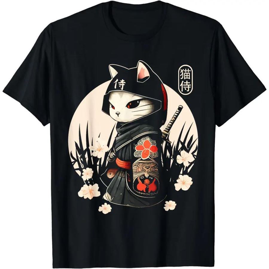 Siyah Samurai Cat Unisex T-Shirt