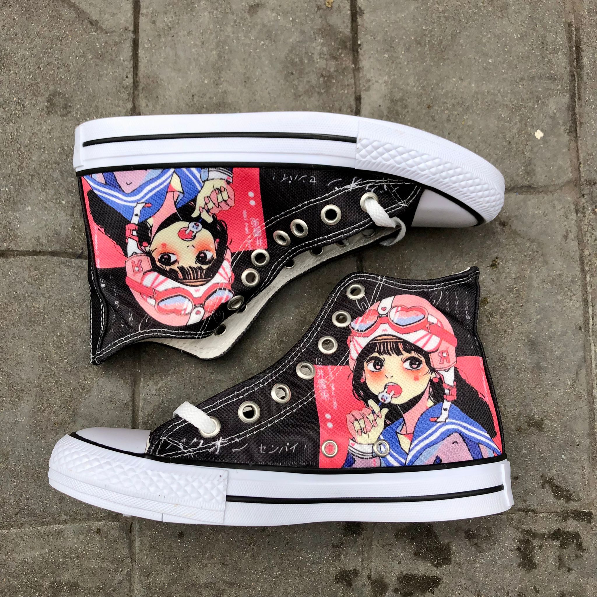 Anime Converse All Star MekakuCity Actors Hand Painted Shoes High Top Black  Canvas Shoes Gifts