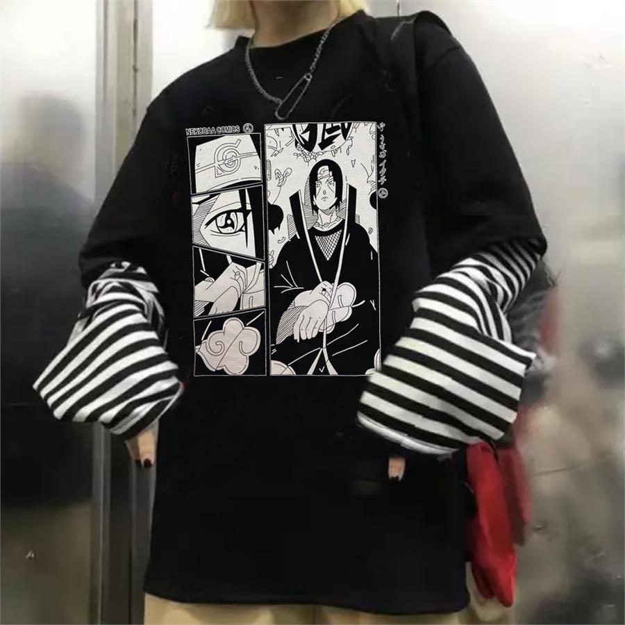 Anime Naruto : Itachi Uchiha Çizgili Kollu (Unisex) T-Shirt