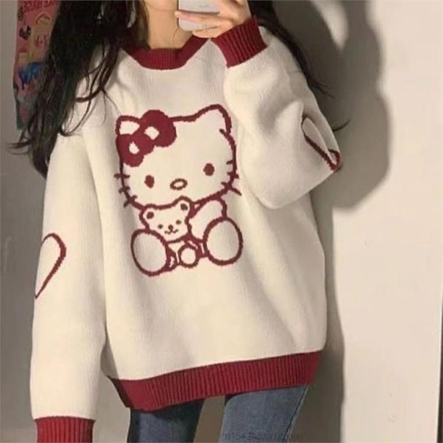 Anime Hello Kitty : Bear Friend Beyaz Oversize Kazak