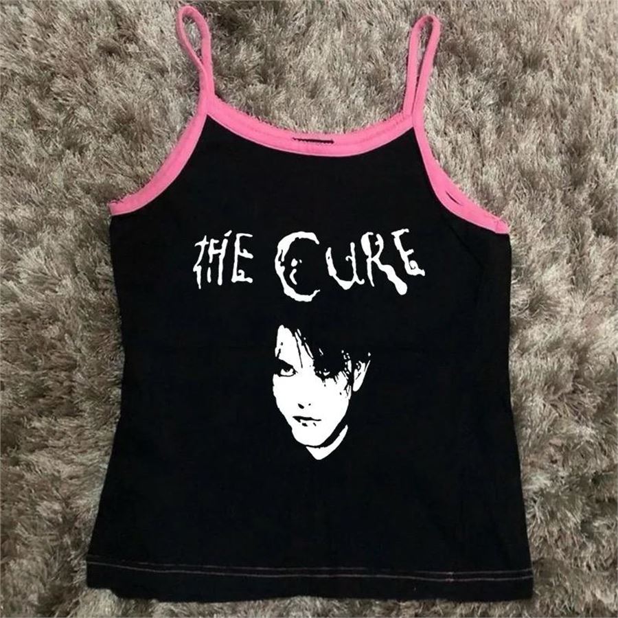 Siyah The Cure Pembe Askılı Crop 