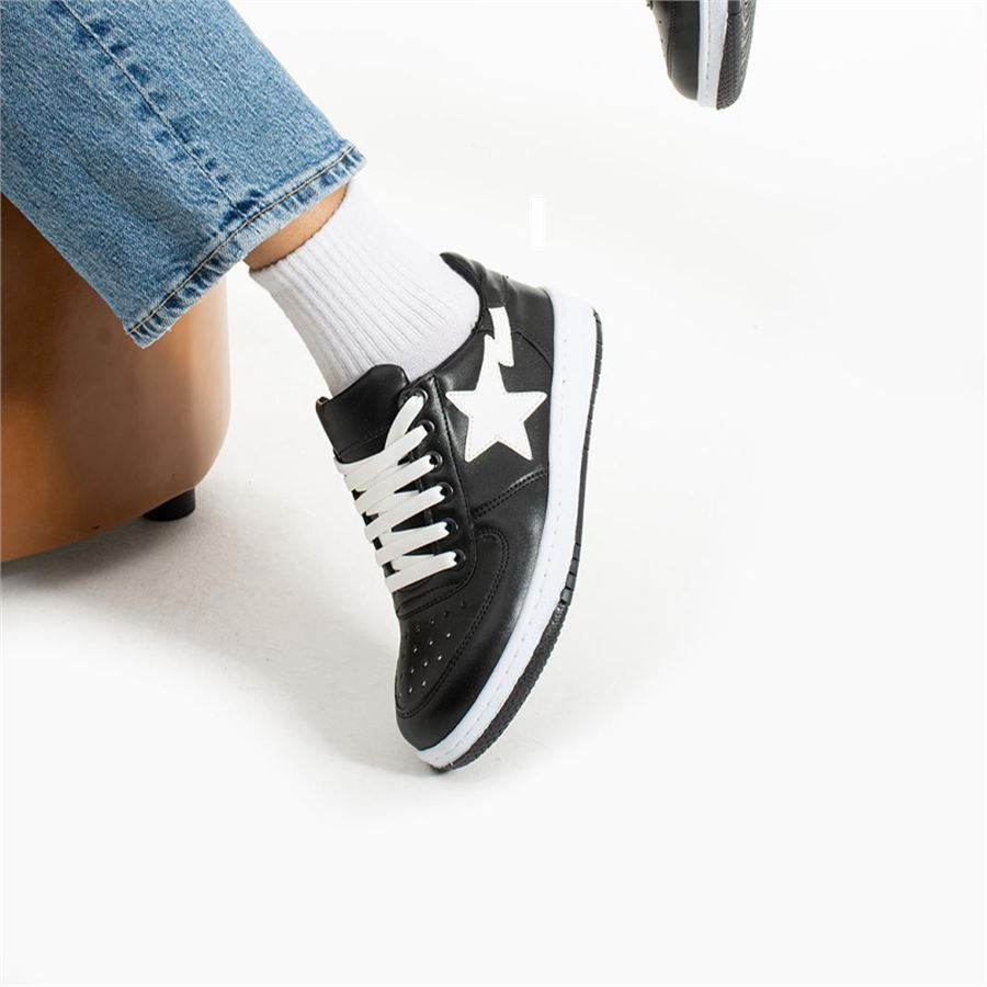 Siyah Star Düşük Taban Bağcıklı Sneaker Ayakkabı