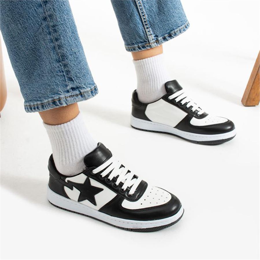 Siyah Beyaz Star Düşük Taban Bağcıklı Sneaker Ayakkabı