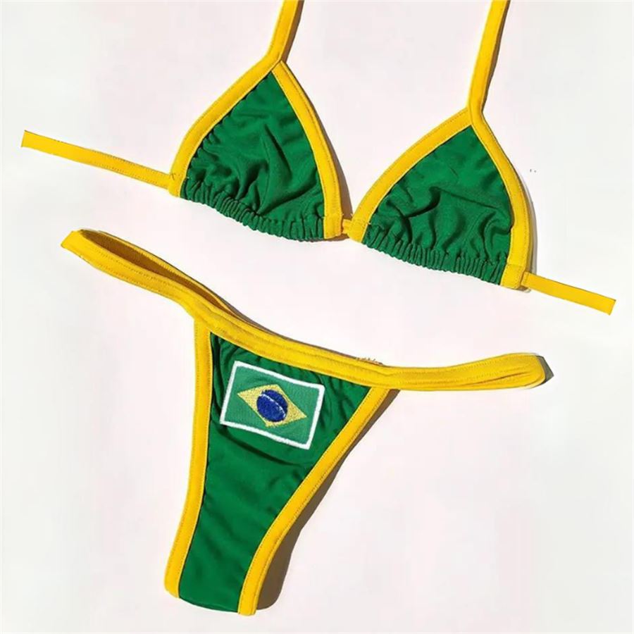 Yeşil Vintage Brasil Sarı İpli Bikini Takımı