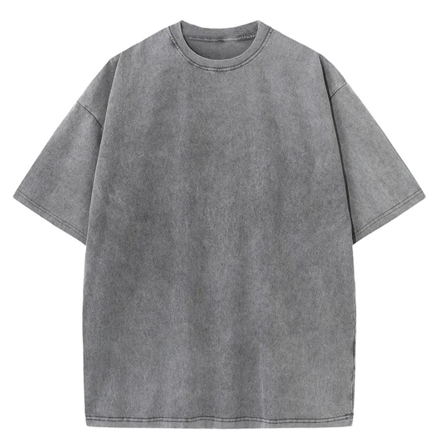 Gri Vintage Streetwear Unisex Yıkamalı Kumaş Unisex T-shirt