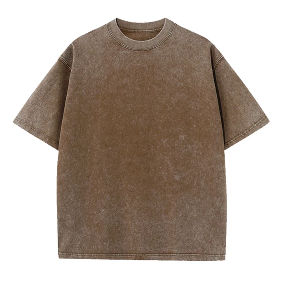 Kahverengi Vintage Streetwear Unisex Yıkamalı Kumaş Unisex T-shirt