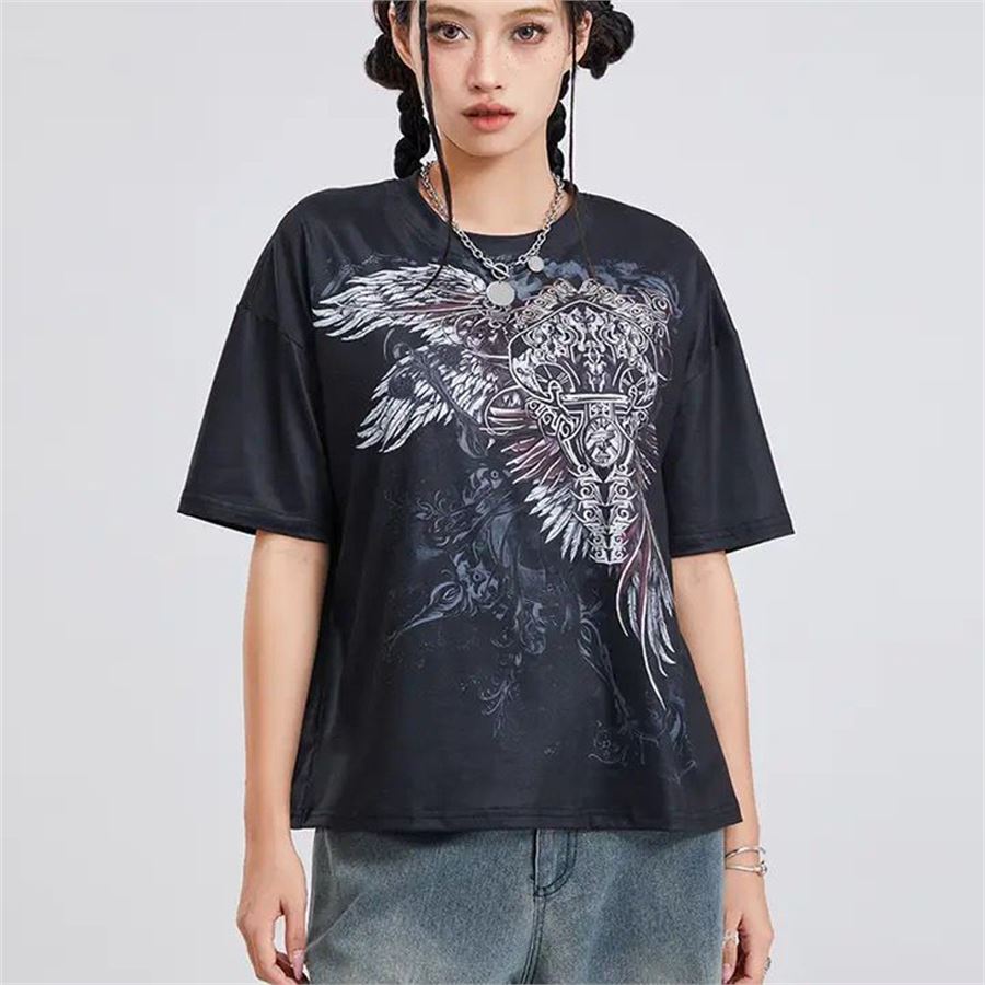 Siyah Vintage Angel Wings Cross Cyber Grunge Unisex T-shirt