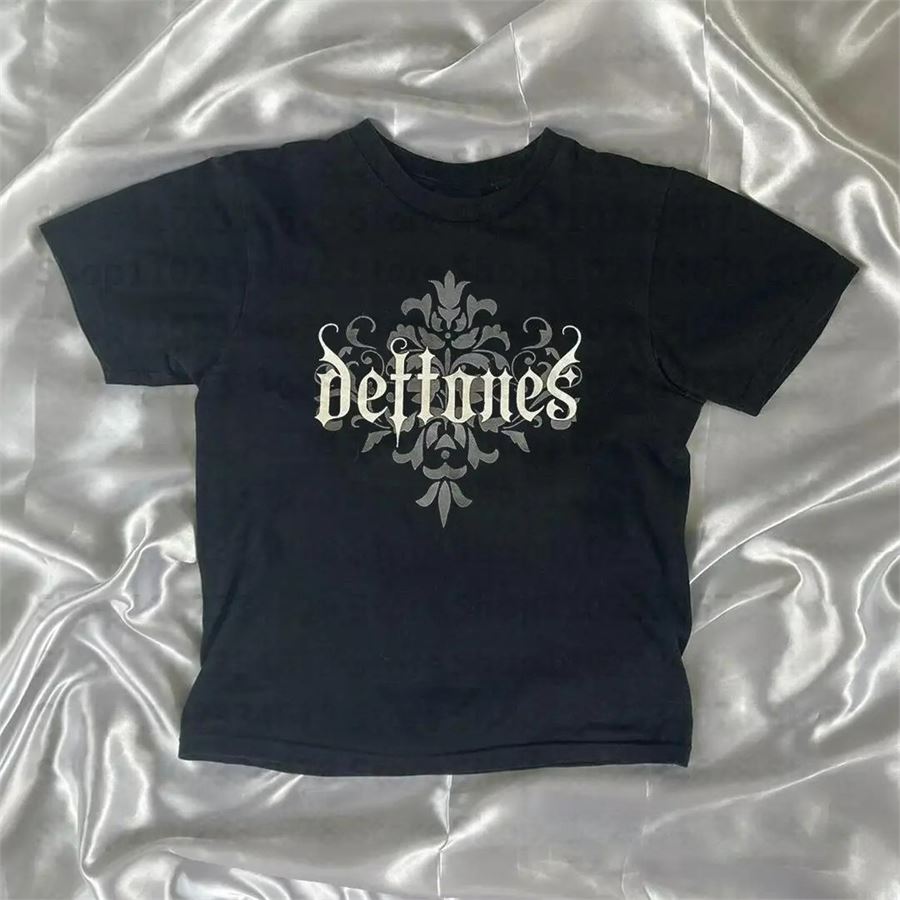 Siyah Gothic Deftones Kısa Kollu Crop