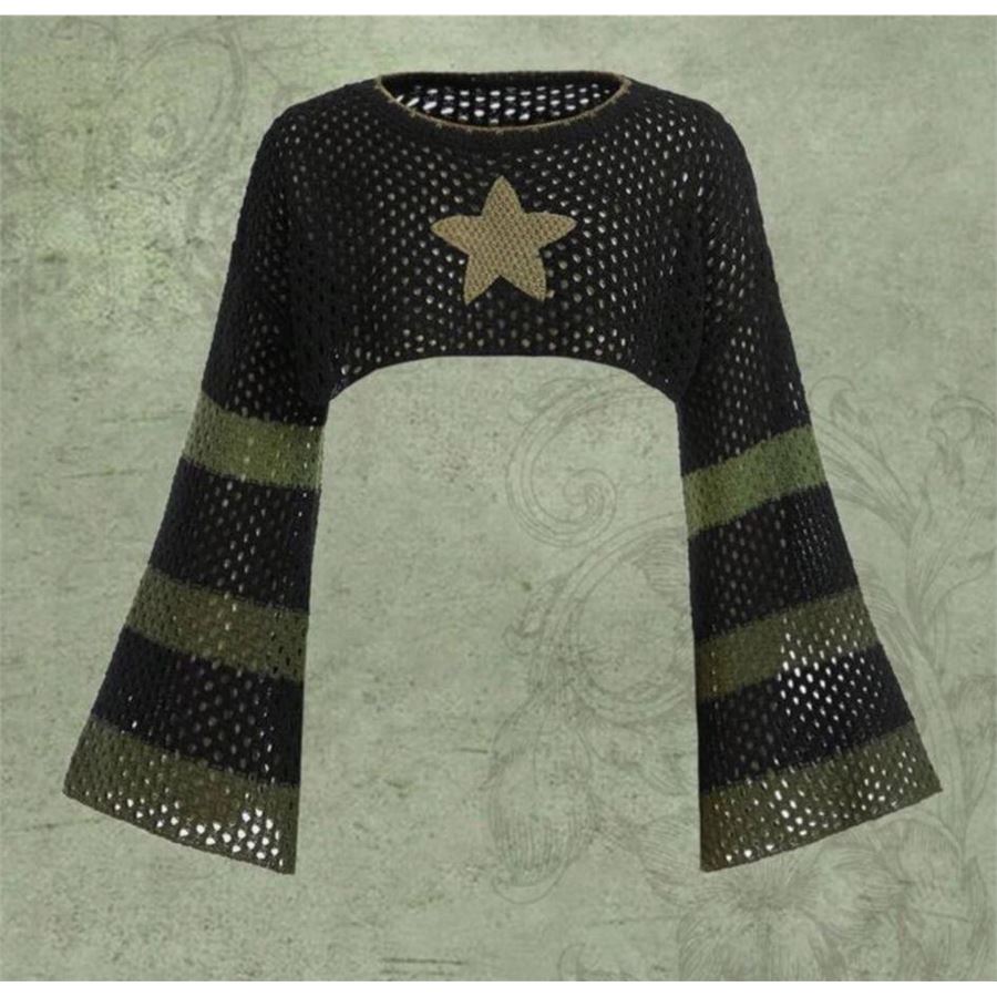 Siyah Star Haki Şeritli Crop Bolero