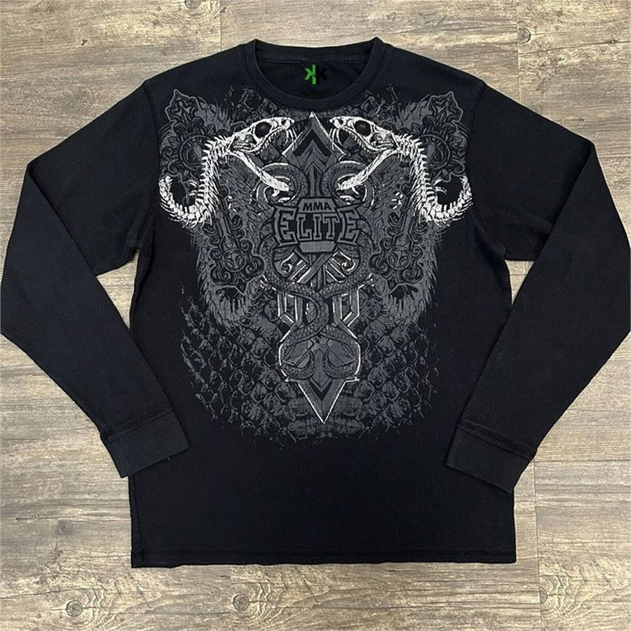 Siyah MMA Elite Cross And Snake Cyber Grunge Uzun Kollu İnce Sweatshirt