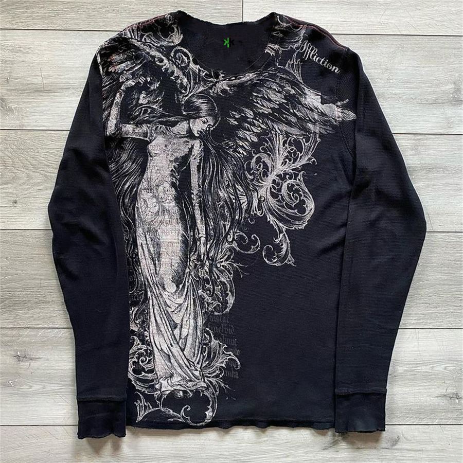 Siyah Vintage Angel Affaction Cyber Grunge Uzun Kollu İnce Sweatshirt