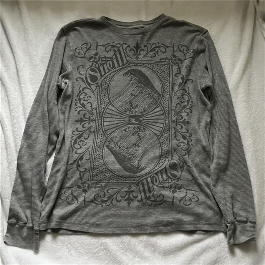 Gri Vintage Qneill Cyber Grunge Uzun Kollu İnce Sweatshirt